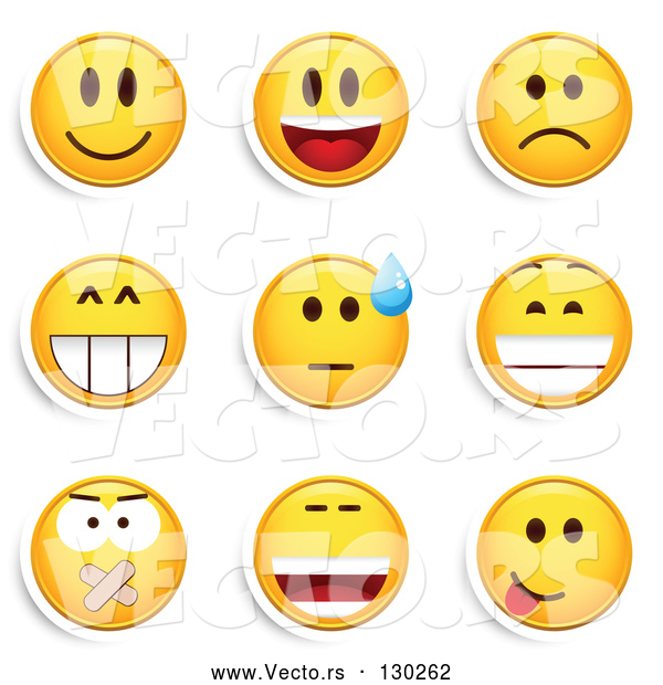 Vector of Emoticons: Smiling, Laughing, Sad, Grinning, Silenced and Goofy
