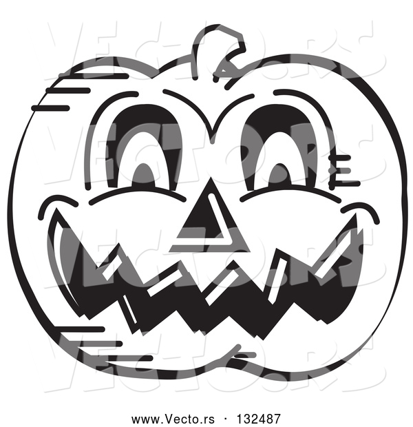 Vector of Evil Carved Halloween Pumpkin Black and White
