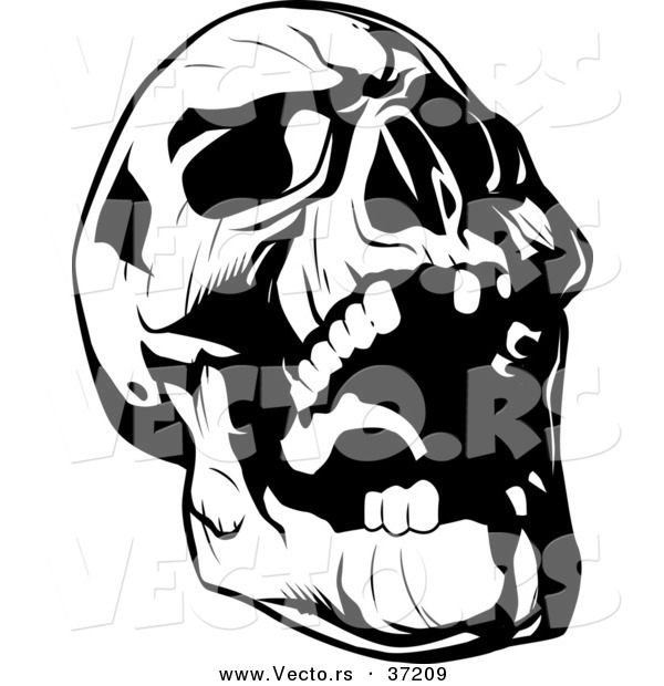 Vector of Evil Skull Laughing - Black and White Line Art