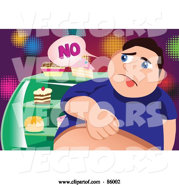 Vector of Fat Guy Denying Himself Sweets
