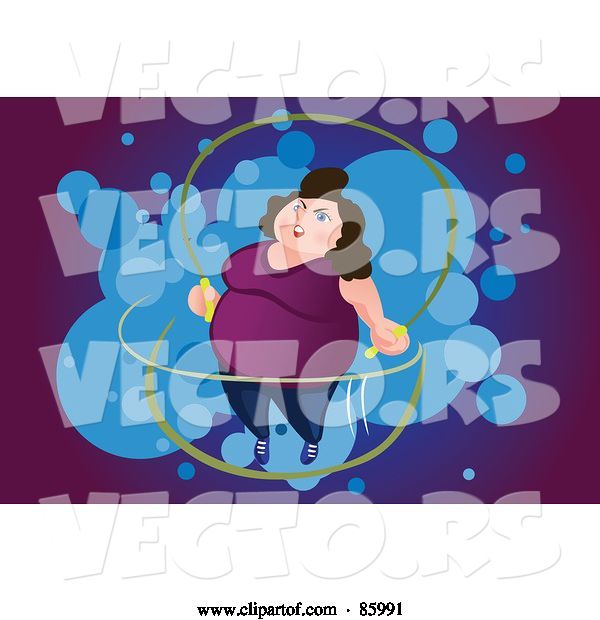 Vector of Fat Lady Jumping Rope, over Purple and Blue