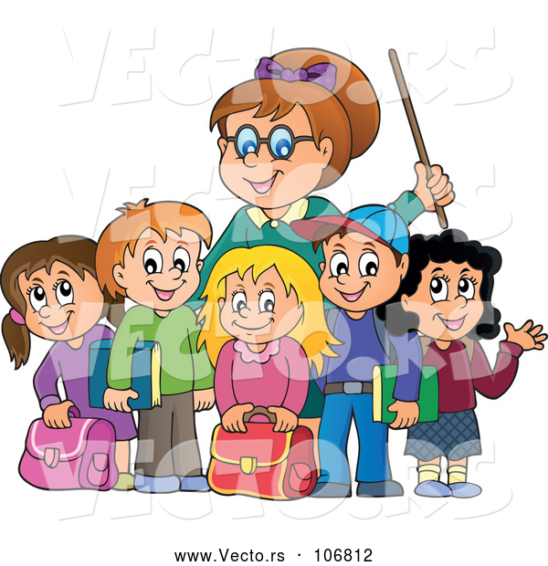 Vector of Female Teacher and Her Students