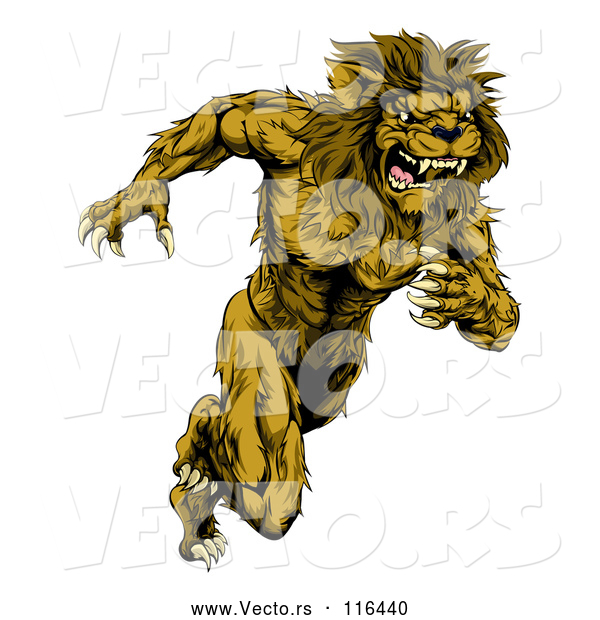 Vector of Fierce Cartoon Lion Man Mascot Running Upright