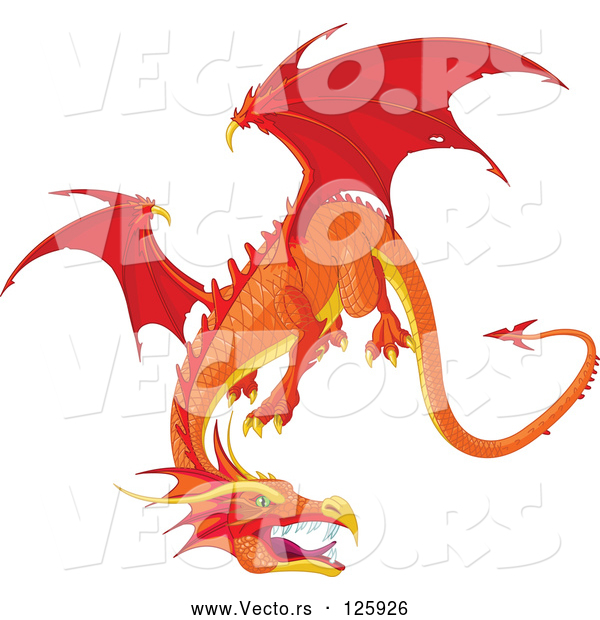 Vector of Fierce Flying Orange Dragon