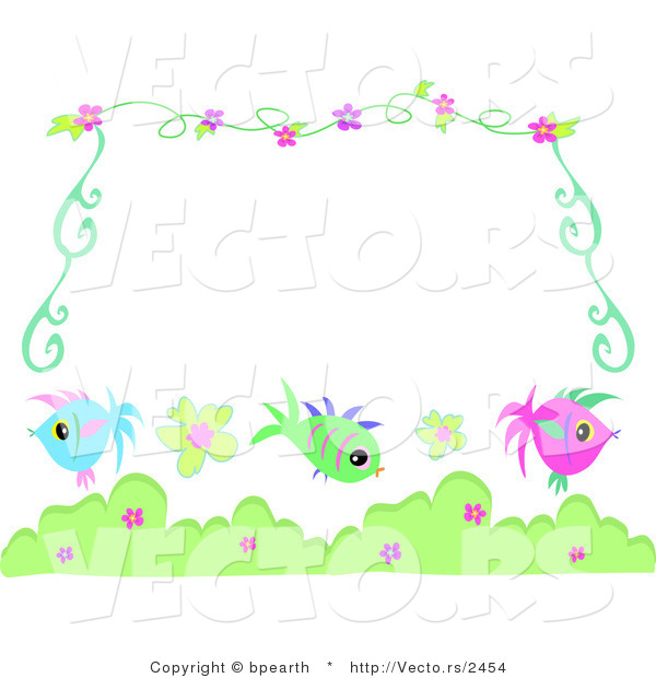 Vector of Fish with Flowers and Vines - Border Background