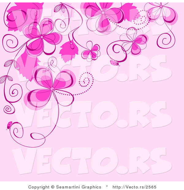 Vector of Floral Background Design with Bright Pink Flowers and Vines