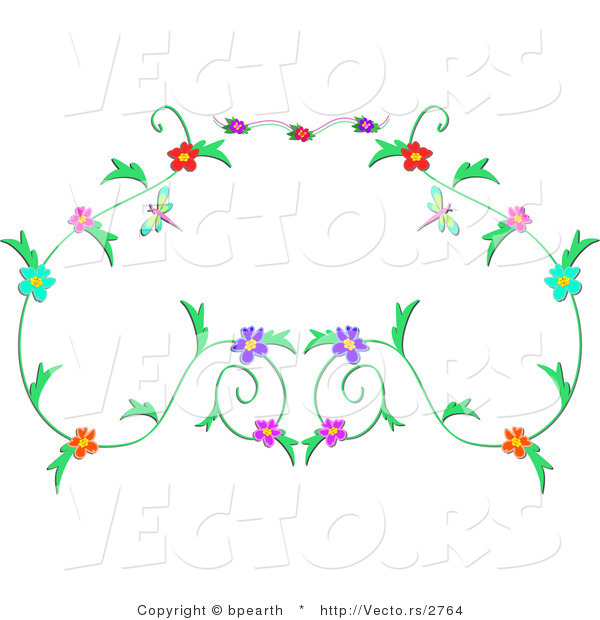 Vector of Floral Vines Border Design with Dragonflies