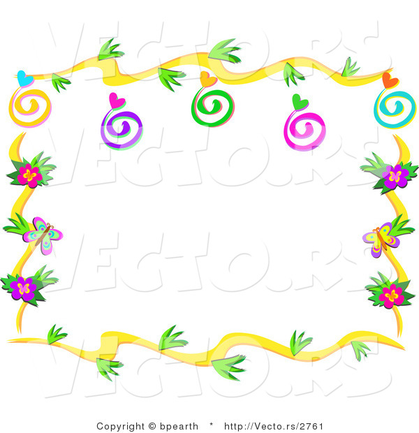 Vector of Floral Vines Border Design with Swirls, Hearts and Bugs