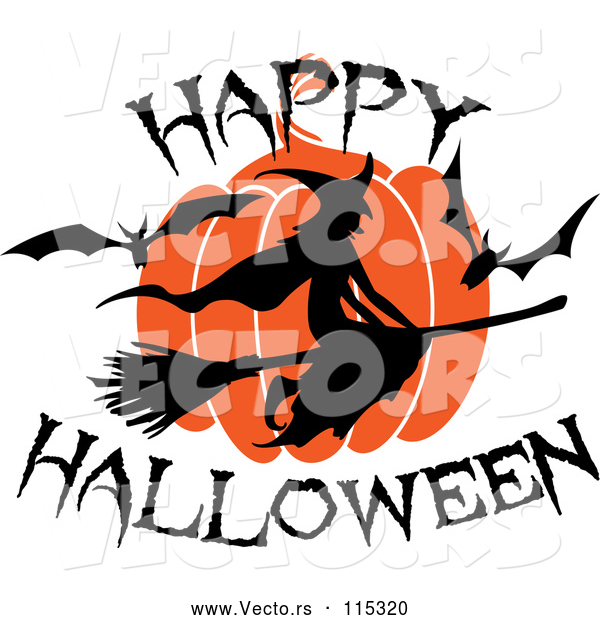 Vector of Flying Witch with Happy Halloween Text