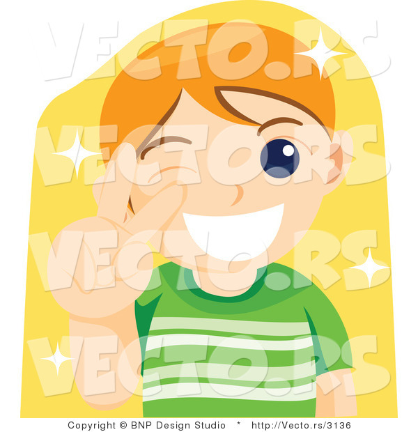 Vector of Friendly Boy Winking and Hand Gesturing Peace