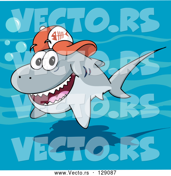 Vector of Friendly Gray Shark Wearing a Fish Bone Baseball Cap