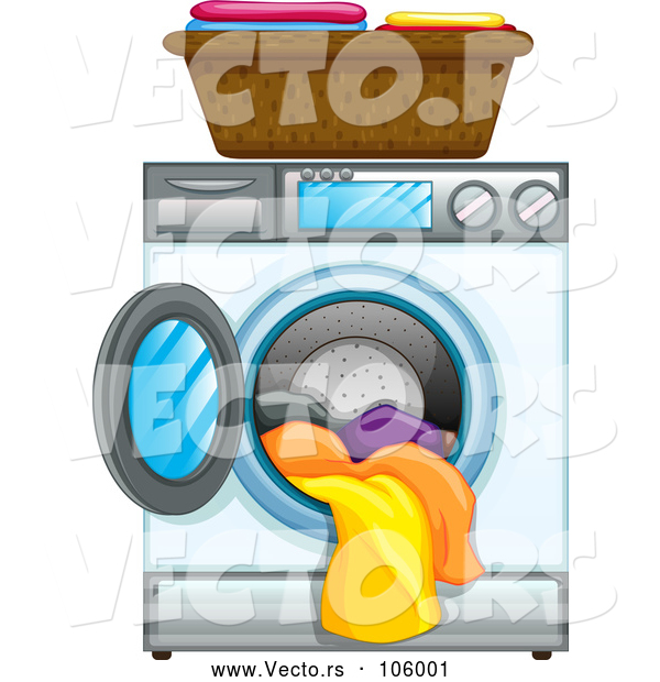 Vector of Front Loading Washing Machine with Clean Laundry