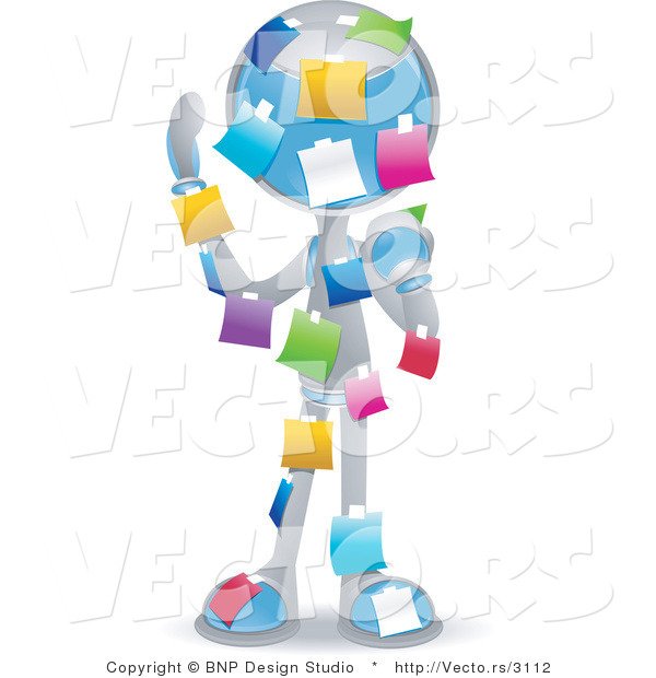 Vector of Futuristic Character Covered in Colorful Sticky Notes