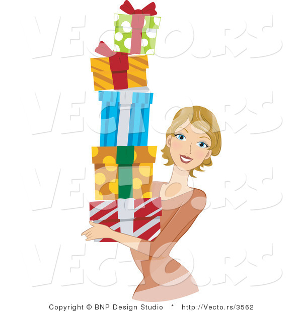 Vector of Girl Carrying a Stack of Gifts