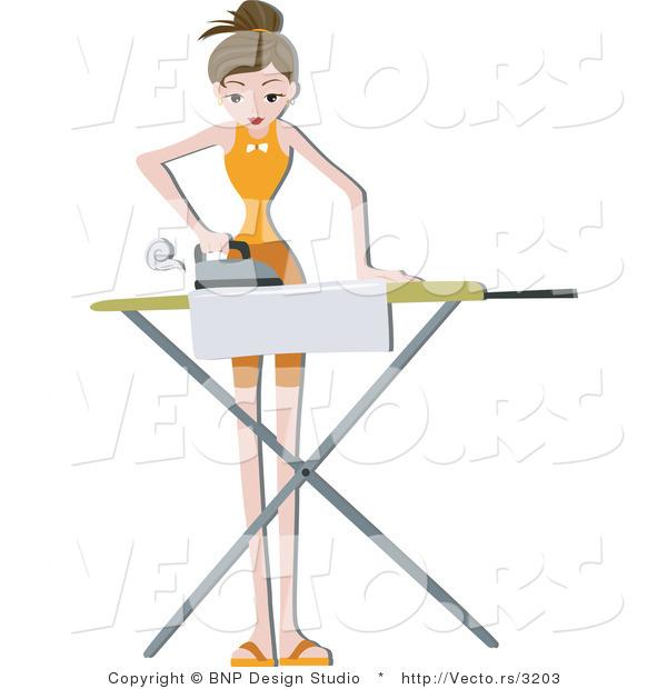 Vector of Girl Ironing Clean Clothes
