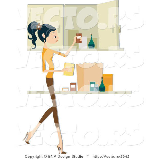 Vector of Girl Putting Away Groceries