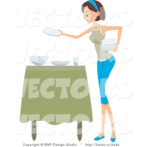 Vector of Girl Setting the Table
