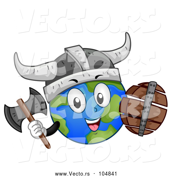 Vector of Globe Earth Viking Character with a Shield and Axe