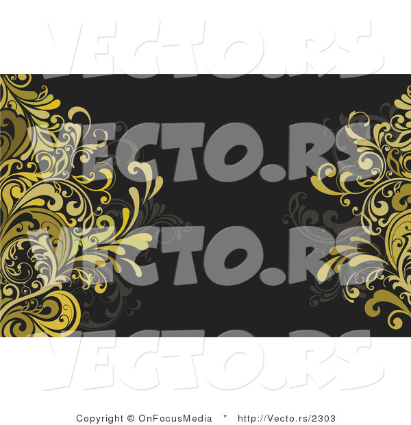 Vector of Gold Vines Agains Dark Green Background - Border Design Element