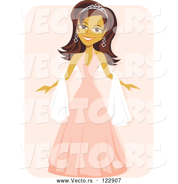 Vector of Gorgeous Hispanic Girl in a Quinceanera Dress and Tiara on Pink