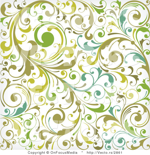 Vector of Green and White Background Pattern with Leafy Vines