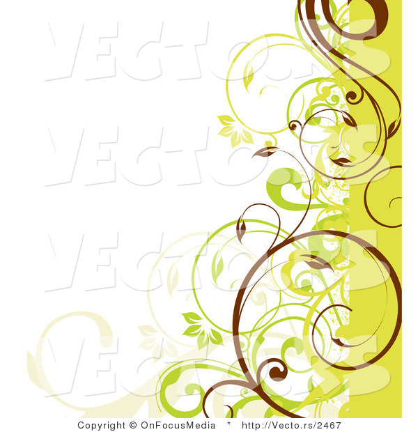 Vector of Green, Beige and Brown Curly Vines Border Design Element