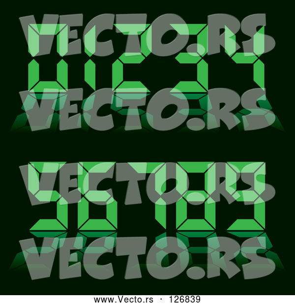 Vector of Green Digital Clock Numbers on Black - Collage