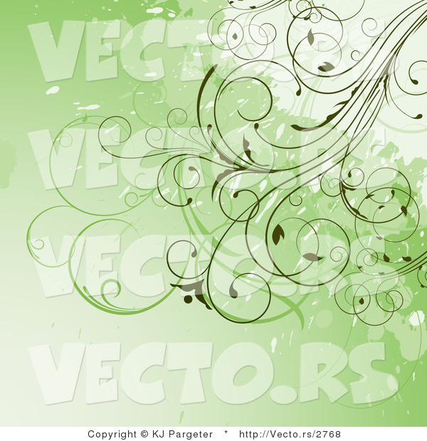 Vector of Green Floral Vines - Grunge Background Design