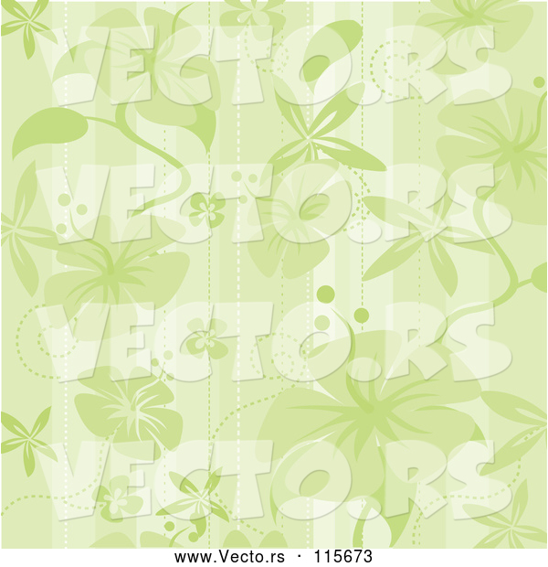 Vector of Green Hibiscus Flower and Stripes Background