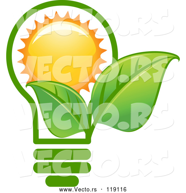 Vector of Green Leaf Lightbulb with a Sun