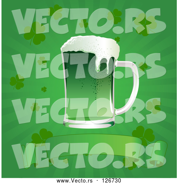 Vector of Green St Patrick's Day Beer over a Blank Banner on a Green Clover Burst Background