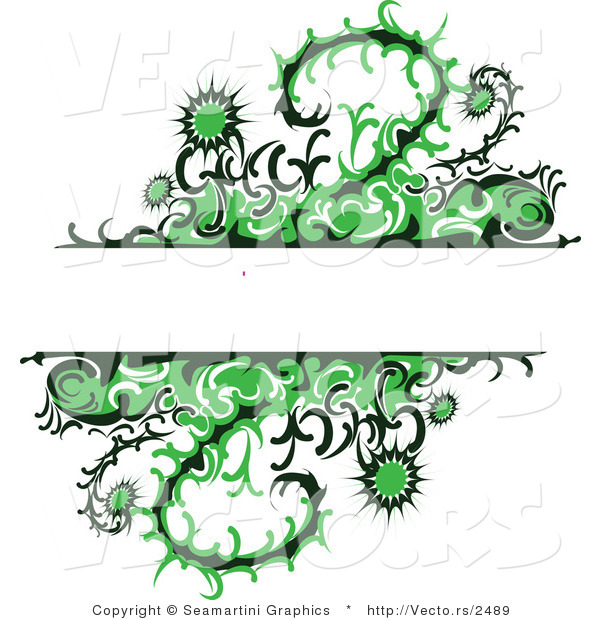 Vector of Green Thistle Vines and Flowers with Blank Copy Space Background