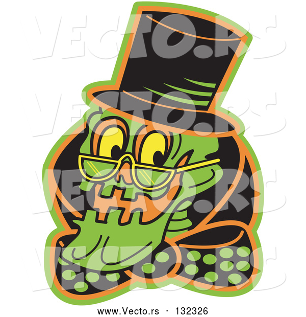 Vector of Grinning Human Skeleton Wearing a Hat, Glasses and a Bowtie