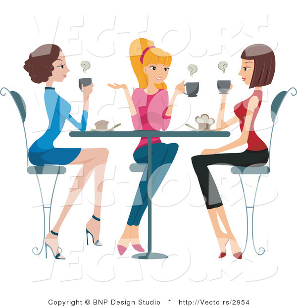Vector of Group of Girls Talking over Coffee