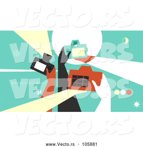 Vector of Group of Retro Photographer Hands Taking Pictures with Cameras