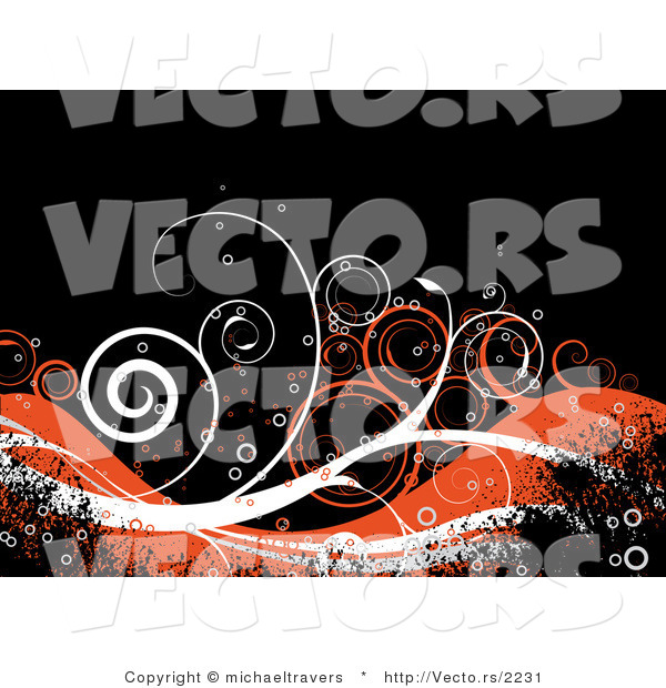 Vector of Grunge Orange and White Vines over Black Background