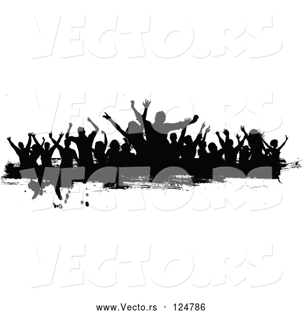 Vector of Grungy Black and White Border of Silhouetted Dancers - 3