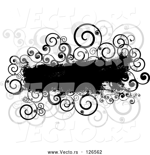 Vector of Grungy Black Text Box with Spiral Vines on White