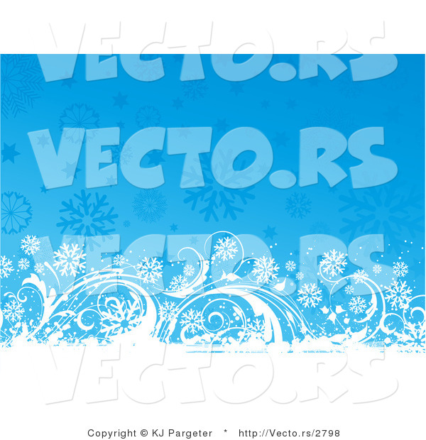 Vector of Grungy White Floral Vines with Blue Snowflakes - Digital Background Design