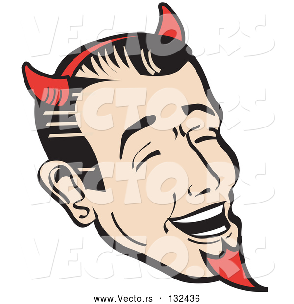 Vector of Guy Wearing Red Horns and a Red Goatee, Laughing Devilishly on Halloween