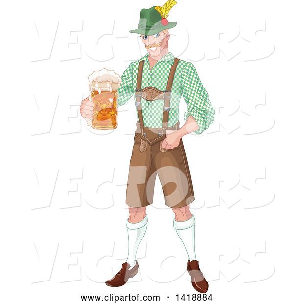 Vector of Handsome Oktoberfest German Guy Holding out a Beer Mug