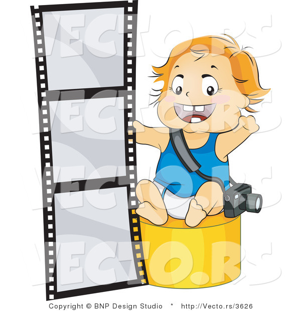 Vector of Happy Baby Boy Photographer Sitting Beside a Film