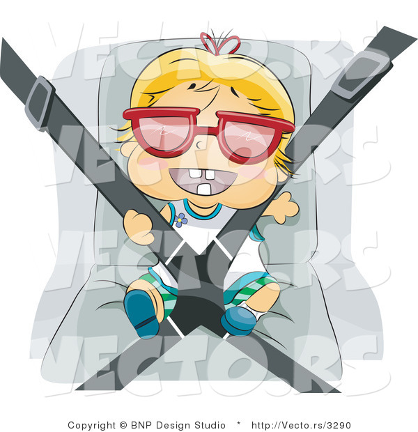 Vector of Happy Baby Buckled into His Car Seat