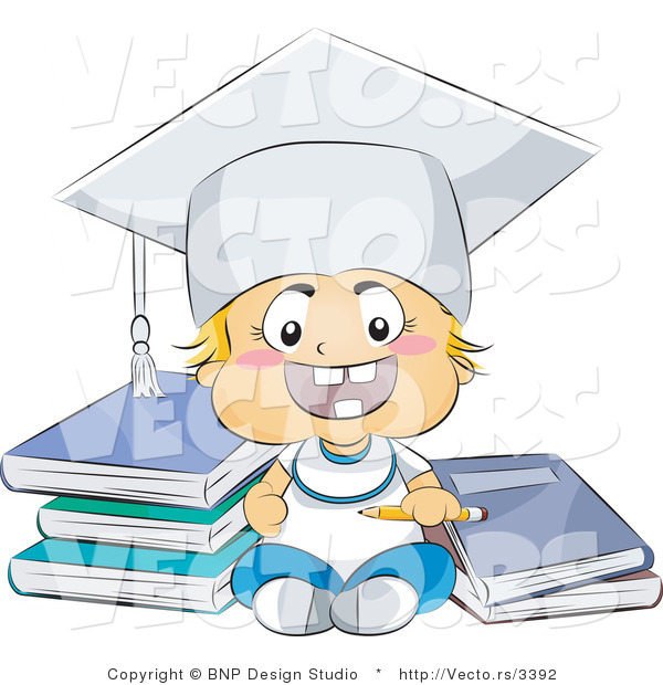 Vector of Happy Baby Graduate with Books