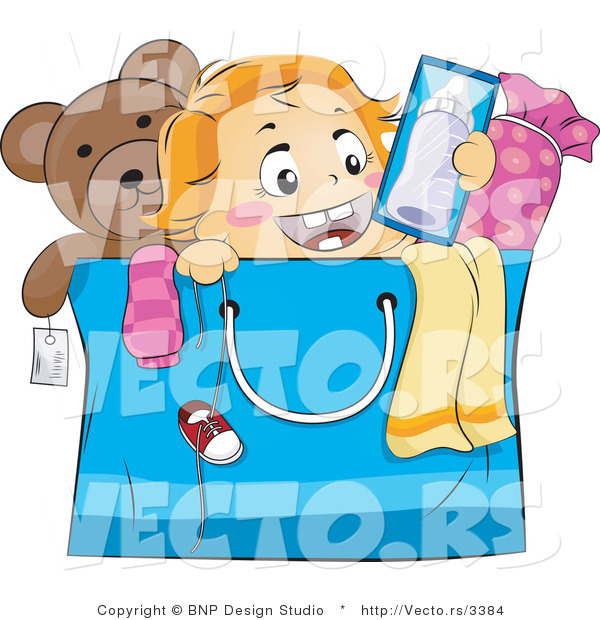 Vector of Happy Baby Popping out of a Shopping Bag