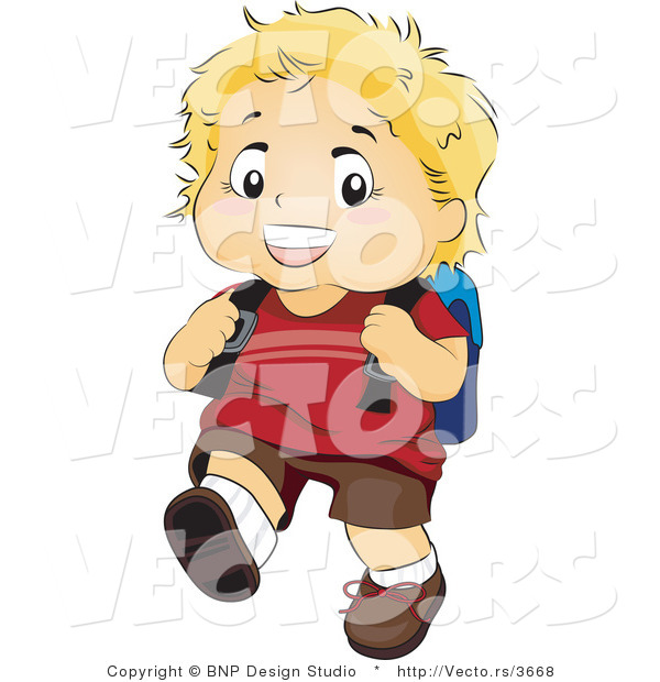 Vector of Happy Boy Walking to School with a Backpack