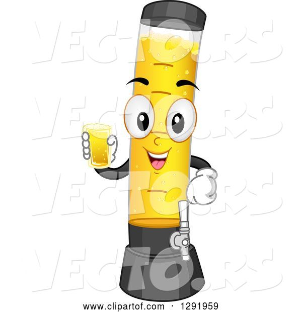 Vector of Happy Cartoon Beer Tower Character Holding a Glass