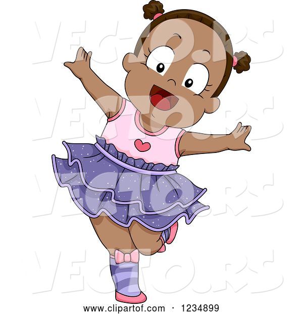 Vector of Happy Cartoon Black Toddler Girl Dancing Ballet