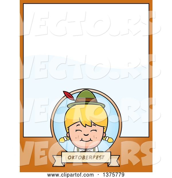Vector of Happy Cartoon Blond Oktoberfest German Girl Page Border