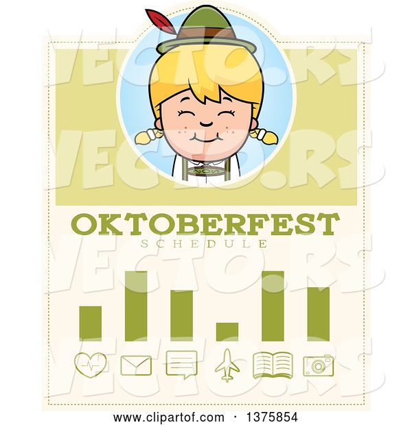 Vector of Happy Cartoon Blond Oktoberfest German Girl Schedule Design